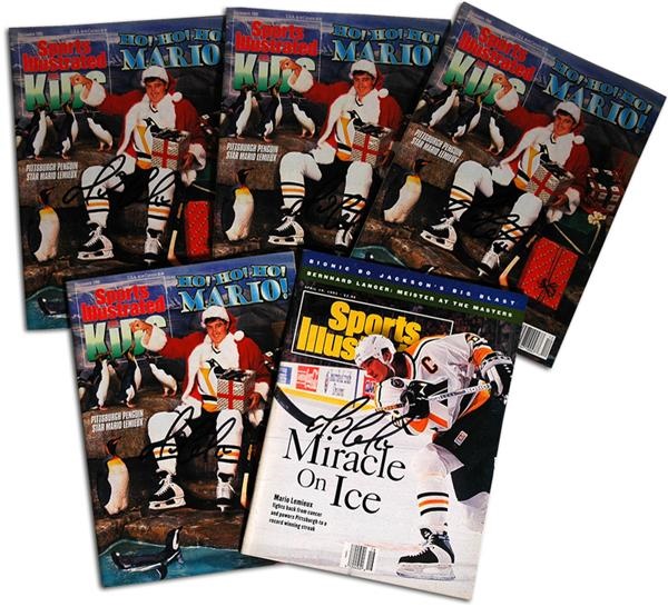 Autographs Other - Mario Lemieux Signed Sports Illustrated Magazines (5)