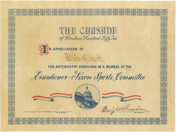 Baseball Autographs - Nixon-Eisenhower President Signed Sports Diploma