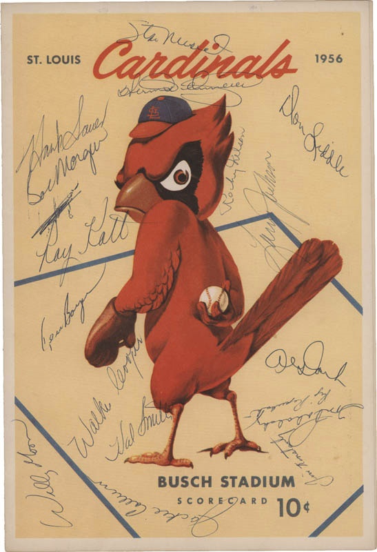 Baseball Autographs - 1956 St Louis Cardinals Team Signed Scorecard