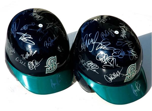 Baseball Autographs - 1990s Seattle Mariners Team Signed Batting Helmets (2)