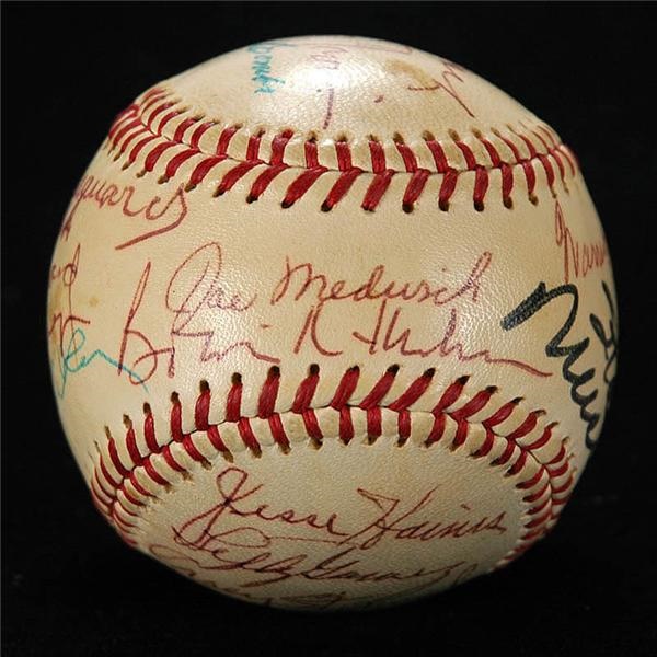 Baseball Autographs - Circa 1970 Hall of Famers Signed Baseball with Medwick, Stengel, Rice, Etc.