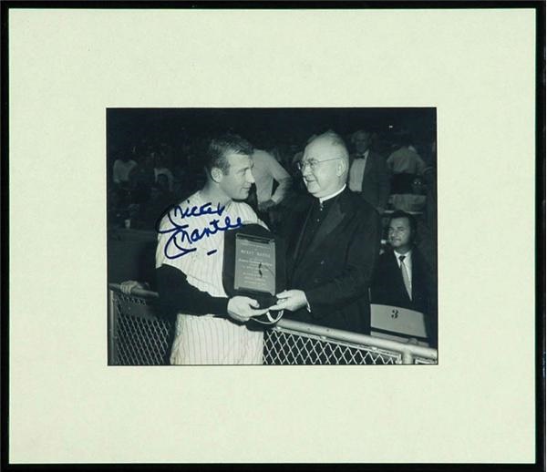 Baseball Autographs - Mickey Mantle with Cardinal Spellman Signed Framed Photo.