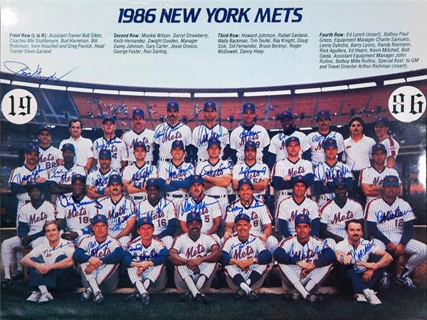 Baseball Autographs - 1986 New York Met World Champions 16 x 20 Team Signed Photo