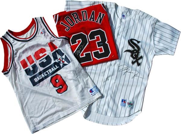 Baseball Autographs - Michael Jordan Signed Bulls, White Sox & Olympic Jerseys (3)