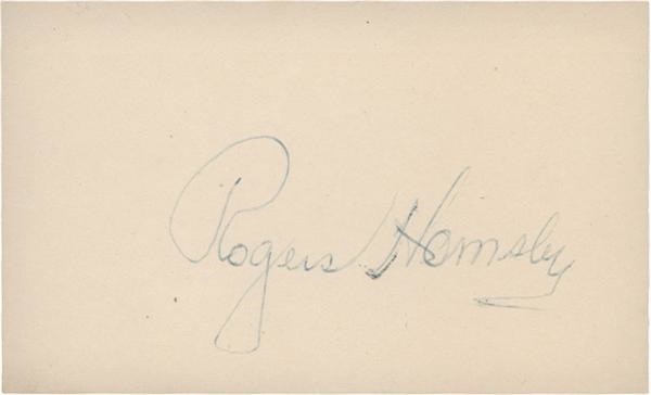 Baseball Autographs - Rogers Hornsby Signed 3x5" Index Card