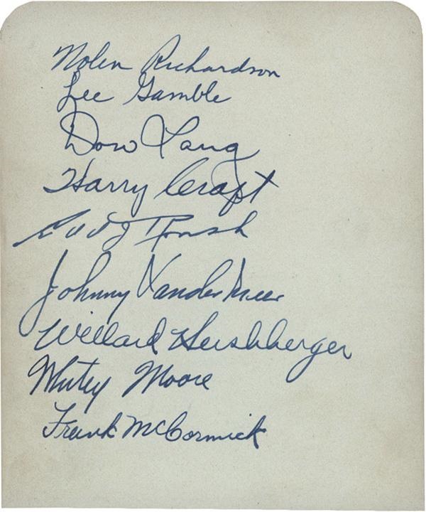 Baseball Autographs - 1938 Cincinnati Reds Signed Album Page with Willard Hershberger