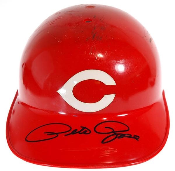 Baseball Equipment - Cincinnati Reds Game Used Batting Helmet Signed by Pete Rose