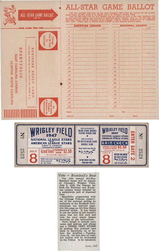- 1947 Baseball All-Star Game Full Ticket