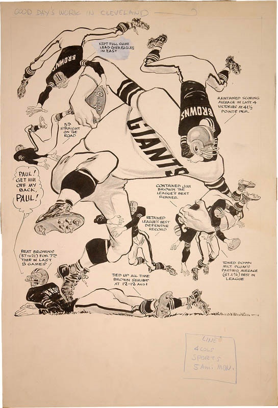 1950s NY Giants & Cleveland Browns Football Artwork by Willard Mullin