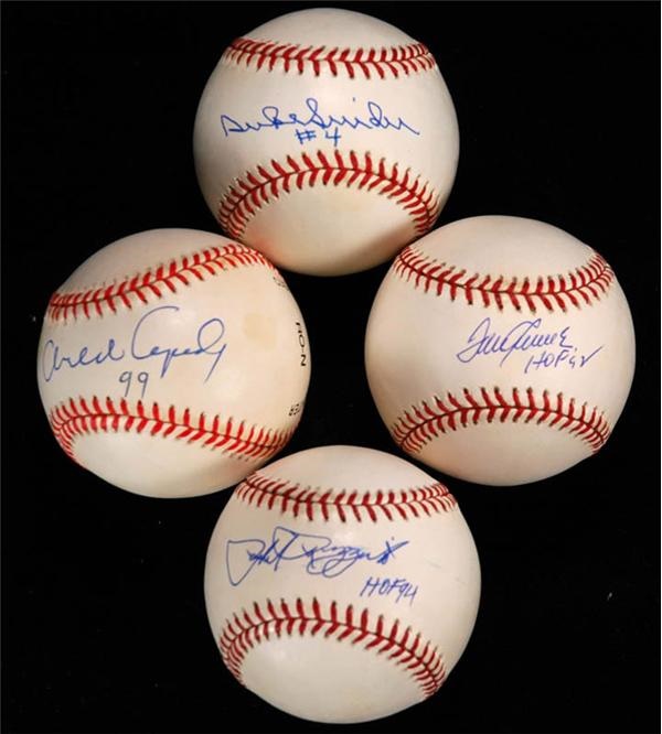 Baseball Autographs - Four Single Signed Hall of Famer Baseballs with Inscriptions