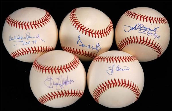 Five New York Yankee Single Signed Baseballs