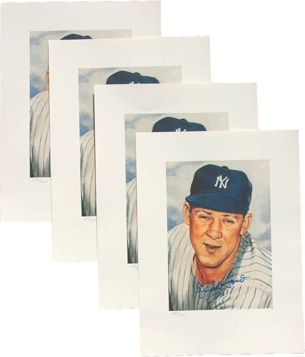 Baseball Autographs - Whitey Ford Signed 1953 Topps Artwork Prints (10)