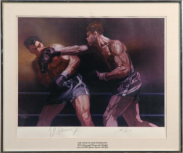 Muhammad Ali & Boxing - Joe Louis vs. Max Schmeling Print Signed by Both