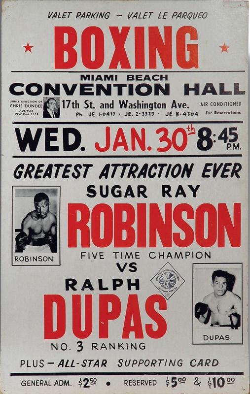 Muhammad Ali & Boxing - Sugar Ray Robinson vs. Ralph Dupas On Site Fight Poster