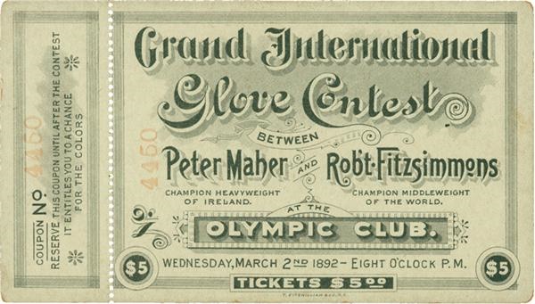 Muhammad Ali & Boxing - 1892 Robert Fitzsimmons v. Peter Maher Full Ticket