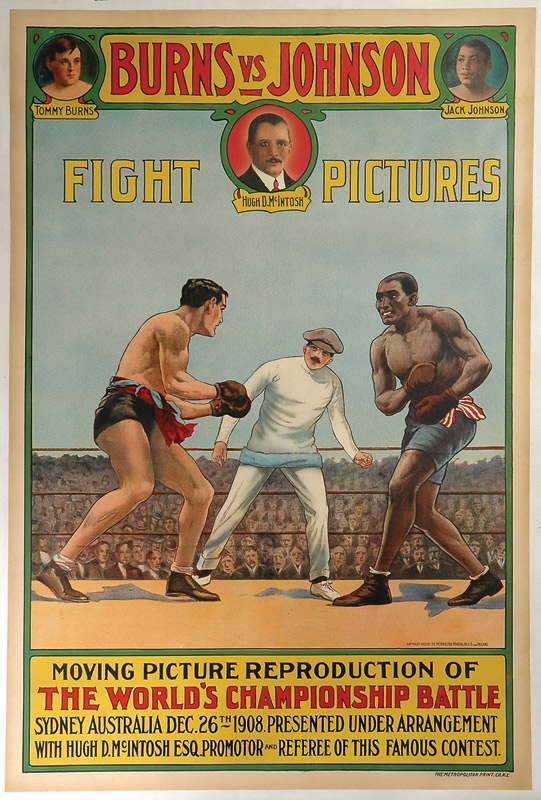 Muhammad Ali & Boxing - Incredible Jack Johnson vs. Tommy Burns Stone Litho Fight Poster