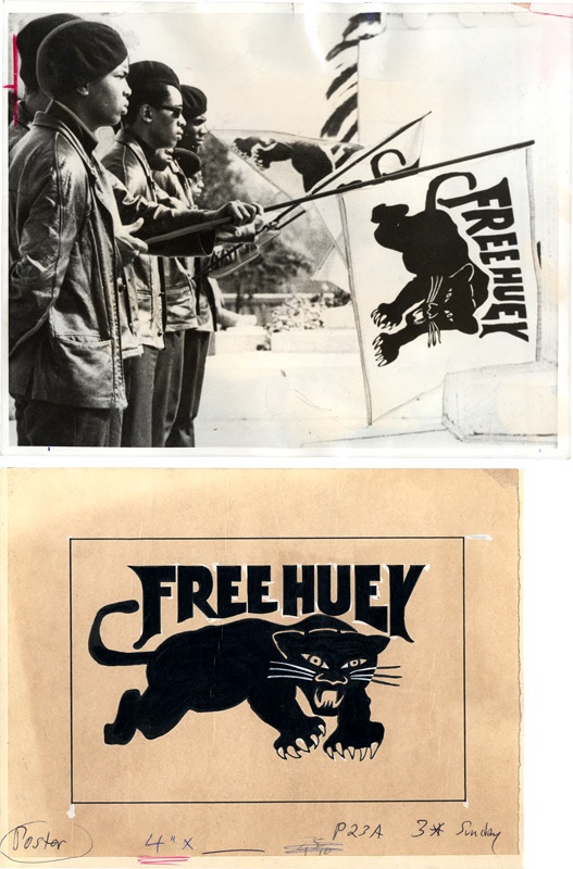 Civil Rights - “Free Huey” Original Logo and Matching Photograph (2 pieces)