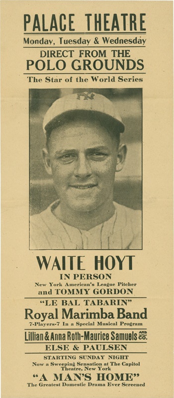 NY Yankees, Giants & Mets - 1922 Waite Hoyt NY Yankee Broadside