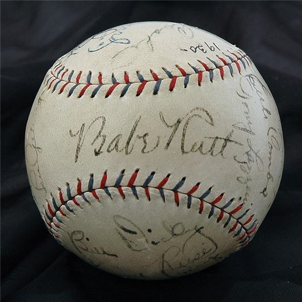 NY Yankees, Giants & Mets - 1930 New York Yankees Team Signed Baseball with Babe Ruth and Two Lou Gehrigs