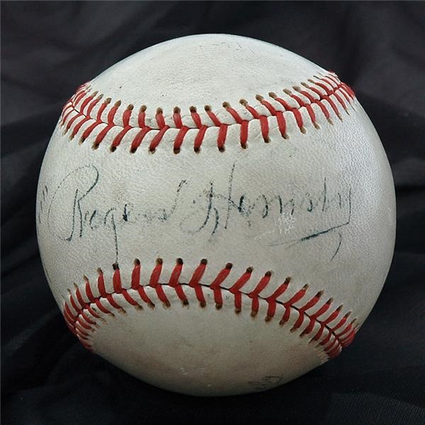 1930's Rogers Hornsby Single Signed Baseball