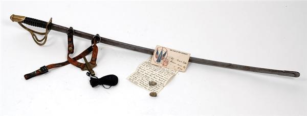 Civil War Collection. A Sword in Sheath, One Optical Bullet With Photo of Objective, Bullet and Letter in Original Envelope