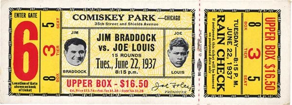Jim Jacobs Collection - 1937 Joe Louis vs. Jim Braddock I Full Ticket