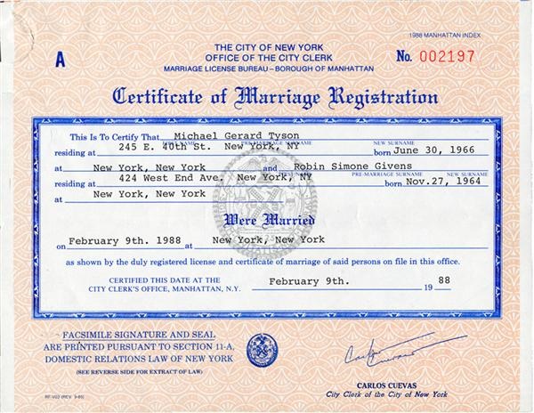 - Mike Tyson's Marriage License and Certificate (2)