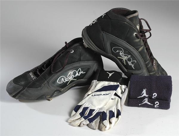 Derek Jeter Autographed Game Used Cleats, Wristbands and Batting Gloves