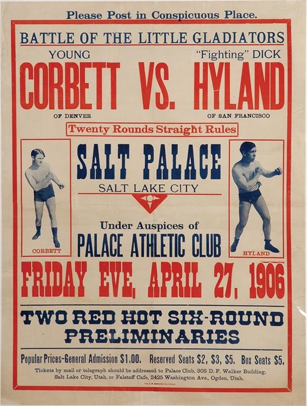 Muhammad Ali & Boxing - 1906 Young Corbett vs. Dick Hyland On Site Fight Poster