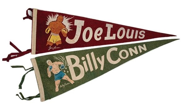 Muhammad Ali & Boxing - Joe Louis and Billy Conn Vintage Illustrated Felt Pennants (2)