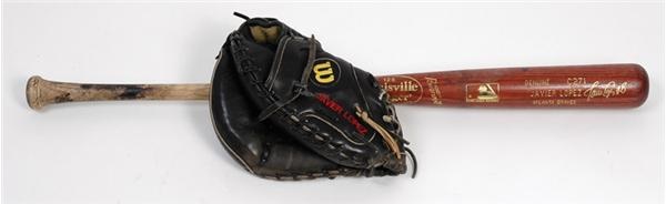 Baseball Equipment - Javier Lopez Game Used Mitt and Bat