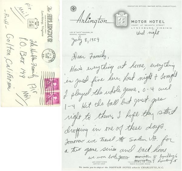 1959 Ken Hubbs Handwritten And Signed Letter