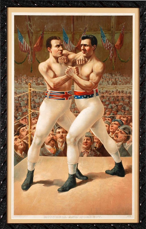 Muhammad Ali & Boxing - 1893 James J Corbett v Charles Mitchell Color Lithograph.