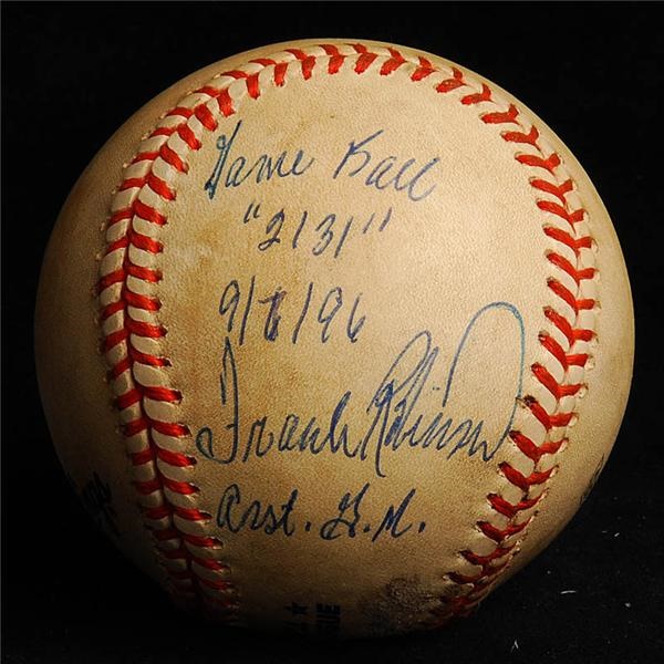 Baseball Equipment - Cal Ripken 2131 Signed and Inscribed  Game Used Baseball by Frank Robinson