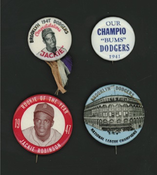 - 1940's Brooklyn Dodgers & Jackie Robinson Pin Collection (4)