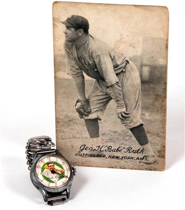 - 1921 Babe Ruth Exhibit Card and 1948 Babe Ruth Wrist Watch