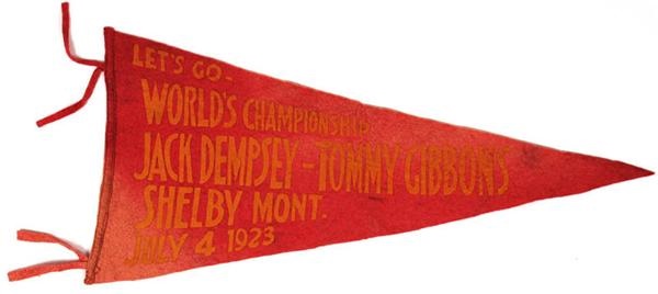 Muhammad Ali & Boxing - Rare 1923 Jack Dempsey vs Tommy Gibbons Fight Pennant.
