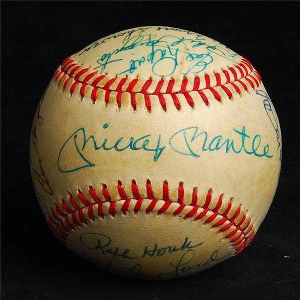 - 1953 New York Yankees Reunion Team Signed Baseball with Mantle