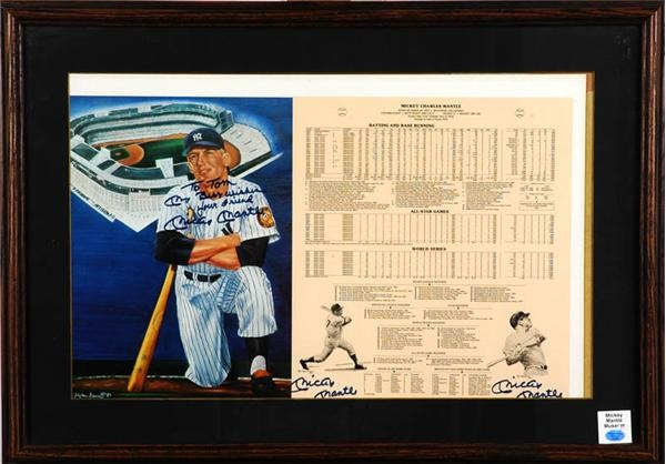 Baseball Autographs - Mickey Mantle Triple Signed Print