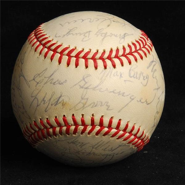Baseball Autographs - 1970s Old Timers Signed Baseball w/ Joe Dimaggio 28 Sigs