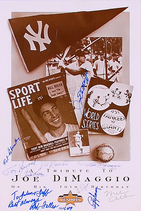 Baseball Autographs - Joe DiMaggio Signed Birthday Poster with 10 signatures