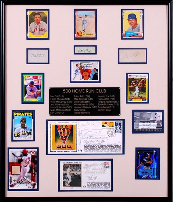 Baseball Autographs - 500 Home Run Signed Display with Babe Ruth and Jimmy Foxx Signatures