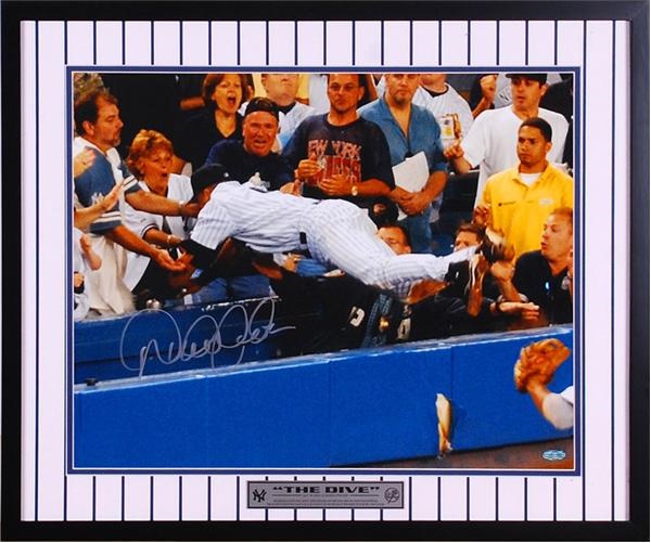 Baseball Autographs - Derek Jeter the Dive Signed 16 x 20 Photo Framed Steiner