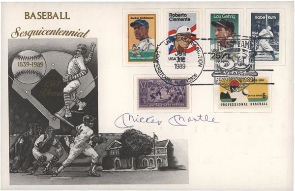 Baseball Autographs - Mickey Mantle Signed Baseball Sesquicentennial Envelope