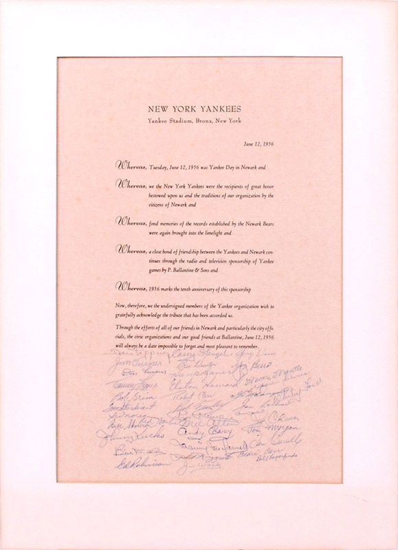 Baseball Autographs - 1956 NY Yankees Signed Proclamation w/ 37 Signatures
