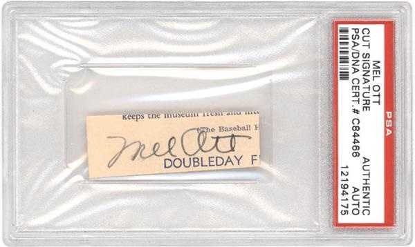 - Mel Ott Baseball Hall of Famer Cut Signature