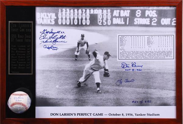 Baseball Autographs - Don Larsen Signed 1956 World Series Perfect Game Photo Display with Baseball