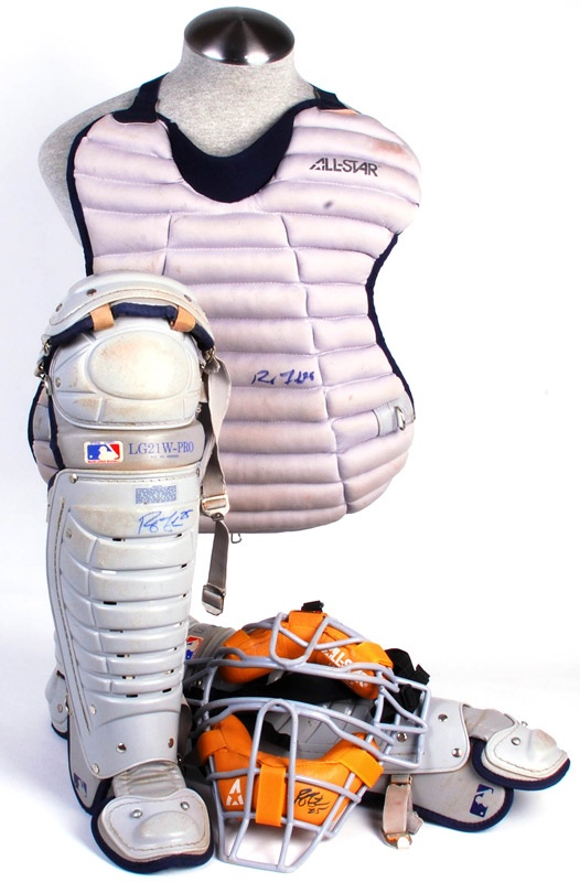 Baseball Equipment - Robert Fick Game Worn Detroit Tigers Catchers Equipment.