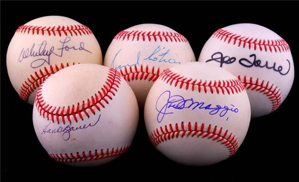Baseball Autographs - Single Signed New York Yankees Baseballs with DiMaggio and Chandler (5 total)