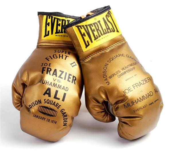 Muhammad Ali & Boxing - Muhammad Ali vs. Joe Frazier I and II Gold Presentational Gloves